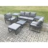 Fimous Aluminium 6 Seater Outdoor Lounge Sofa Set Garden Furniture Sets with Square Coffee Table Chair Big Footstool 2 Side Tables Dark Grey