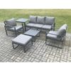 Fimous Aluminium 6 Seater Outdoor Lounge Sofa Set Garden Furniture Sets with Square Coffee Table Chair Big Footstool Side Table Dark Grey