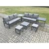 Fimous - Aluminium 7 Pieces Garden Furniture Sofa Set with Cushions 8 Seater Outdoor Patio Set with Square Coffee Table 2 Small Footstools 2 Side