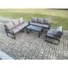 Fimous Aluminium 7 Seater Garden Furniture Outdoor Patio Sofa Set with Rectangular Coffee Table Armchair Dark Grey