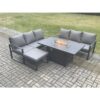 Fimous - Aluminium 7 Seater Outdoor Garden Furniture Lounge Sofa Set Gas Fire Pit Dining Table with Big Footstool Dark Grey