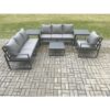 Fimous Aluminium 7 Seater Outdoor Garden Furniture Lounge Sofa Set with Square Coffee Table Chair 2 Side Table Dark Grey