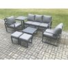 Fimous Aluminium 7 Seater Outdoor Lounge Sofa Set Garden Furniture Sets with Square Coffee Table 2 Chairs 2 Small Footstools Side Table Dark Grey