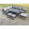 Fimous - Aluminium 8 Pieces Garden Furniture Corner Sofa Set with Cushions Gas Fire Pit Dining Table Set with 3 Footstools Dark Grey