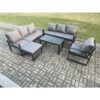 Fimous Aluminium 8 Seater Garden Furniture Outdoor Patio Sofa Set with Rectangular Coffee Table Armchair Big Footstool Dark Grey