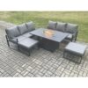 Fimous Aluminium 8 Seater Outdoor Garden Furniture Lounge Sofa Set Gas Fire Pit Dining Table with 2 Big Footstools Dark Grey