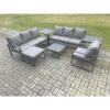 Fimous Aluminium 8 Seater Outdoor Garden Furniture Lounge Sofa Set with Square Coffee Table Chair Big Footstool 2 Side Tables Dark Grey