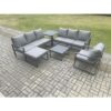 Fimous Aluminium 8 Seater Outdoor Garden Furniture Lounge Sofa Set with Square Coffee Table Chair Big Footstool Side Table Dark Grey