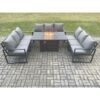 Fimous - Aluminium 9 Seater Garden Furniture Outdoor Set Patio Lounge Sofa Gas Fire Pit Dining Table Set Dark Grey