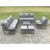 Fimous Aluminium 9 Seater Outdoor Garden Furniture Lounge Sofa Set with Square Coffee Table Chair 2 Small Footstools Dark Grey