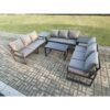 Fimous Aluminium 9 Seater Outdoor Garden Furniture Set Lounge Sofa Oblong Coffee Table 2 PC Side Tables Sets with Cushions Dark Grey