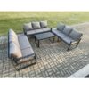 Fimous Aluminium 9 Seater Outdoor Garden Furniture Set Lounge Sofa Oblong Coffee Table Sets with Cushions Dark Grey