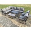 Fimous Aluminium Garden Furniture Set Outdoor Indoor Lounge Corner Sofa 2 Pcs Chair Oblong Coffee Table Sets with 2 Small Footstools Dark Grey