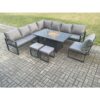 Fimous Aluminium Lounge Corner Sofa Outdoor Garden Furniture Sets Gas Fire Pit Dining Table Set with 2 Small Footstools Dark Grey