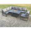 Fimous Aluminium Outdoor Garden Furniture Corner Sofa Gas Fire Pit Dining Table Sets Gas Heater Burner with Chair Dark Grey 7 Seater