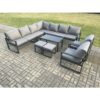 Fimous - Aluminium Outdoor Garden Furniture Set Lounge Corner Sofa 2 Pcs Chair Oblong Coffee Table Sets with 2 Small Footstools Dark Grey