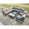 Fimous - Aluminium Outdoor Garden Furniture Set Lounge Corner Sofa 2 Pcs Chair Square Coffee Table Sets with 2 Small Footstools Dark Grey