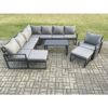 Fimous - Aluminium Outdoor Garden Furniture Set Lounge Corner Sofa Chair Oblong Coffee Table Sets with 2 Big Footstools Dark Grey