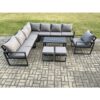 Fimous - Aluminium Outdoor Garden Furniture Set Lounge Corner Sofa Chair Oblong Coffee Table Sets with 2 Small Footstools Dark Grey