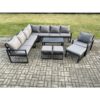 Fimous - Aluminium Outdoor Garden Furniture Set Lounge Corner Sofa Oblong Coffee Table Chair Sets with 3 Footstools Dark Grey