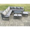 Fimous - Aluminium Outdoor Garden Furniture Set Lounge Corner Sofa Oblong Coffee Table Sets with 3 Footstools Dark Grey