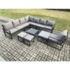 Fimous Aluminium Outdoor Garden Furniture Set Lounge Corner Sofa Square Coffee Table Chair Sets with 3 Footstools Dark Grey