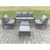 Fimous Aluminium Outdoor Garden Furniture Set Lounge Sofa 2 PC Chairs Square Coffee Table Sets with Big Footstool Dark Grey