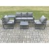 Fimous Aluminium Outdoor Garden Furniture Set Lounge Sofa 2 PC Chairs Square Coffee Table Sets with Side Table Dark Grey