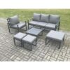 Fimous Aluminium Outdoor Garden Furniture Set Lounge Sofa Chair Square Coffee Table Sets with 3 Footstools Dark Grey