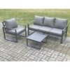 Fimous Aluminium Outdoor Garden Furniture Set Lounge Sofa Chairs Square Coffee Table Sets Conservatory Set Dark Grey