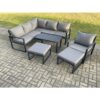 Fimous Aluminium Outdoor Garden Furniture Set Lounge Sofa Oblong Coffee Table Sets with Chair 2 Big Footstools Indoor Conservatory Set Dark Grey