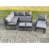 Fimous Aluminium Outdoor Garden Furniture Set Lounge Sofa Oblong Coffee Table Sets with Chair 3 Footstools Indoor Conservatory Set Dark Grey