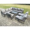 Fimous - Aluminium Outdoor Garden Furniture Set Patio Lounge Sofa with Oblong Coffee Table 2 Small Footstools Dark Grey