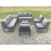 Fimous Aluminium Outdoor Garden Furniture Set Patio Lounge Sofa with Square Coffee Table 3 Armchairs Side Table Dark Grey