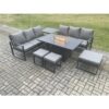 Fimous - Aluminium Outdoor Lounge Sofa Garden Furniture Sets Gas Fire Pit Dining Table Set with 3 Footstools Side Table Dark Grey