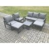 Fimous Aluminium Outdoor Lounge Sofa Set Garden Furniture Sets with Square Coffee Table 2 Chairs 2 Big Footstools Dark Grey 7 Seater