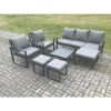 Fimous Aluminium Outdoor Lounge Sofa Set Garden Furniture Sets with Square Coffee Table 2 Chairs 3 Footstools Dark Grey 8 Seater