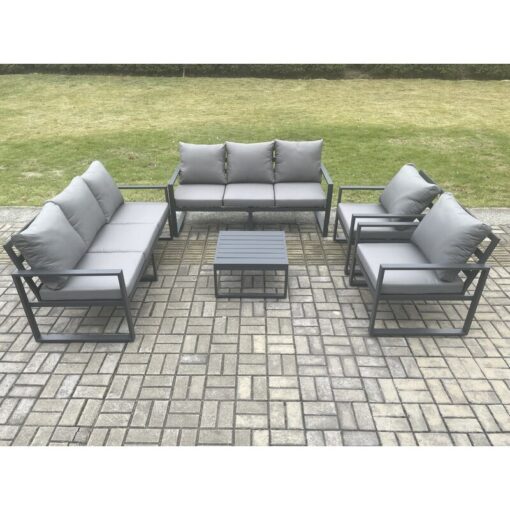 Fimous Aluminium Outdoor Lounge Sofa Set Garden Furniture Sets with Square Coffee Table 2 Chairs Dark Grey 8 Seater