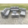 Fimous Aluminium Outdoor Lounge Sofa Set Garden Furniture Sets with Square Coffee Table Chair 3 Footstools 2 Side Tables Dark Grey