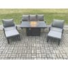 Fimous - Aluminium Patio Outdoor Garden Furniture Lounge Sofa Set Gas Fire Pit Dining Table with 2 Big Footstools Dark Grey