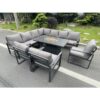 Fimous Aluminum Outdoor Garden Furniture Corner Sofa 3 PC Chairs Gas Fire Pit Dining Table Sets Gas Heater Burner Dark Grey 10 Seater