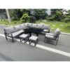 Fimous Aluminum Outdoor Garden Furniture Corner Sofa Chair 2 PC Stools Adjustable Rising Lifting Dining Table Sets Black Tempered Glass Dark Grey 10