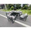 Fimous Aluminum Outdoor Garden Furniture Corner Sofa Chair Adjustable Rising Lifting Dining Table Sets Black Tempered Glass Dark Grey 8 Seater