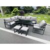 Fimous - Aluminum Outdoor Garden Furniture Corner Sofa Chair Footstools Adjustable Rising Lifting Dining Table Sets Dark Grey Black Tempered Glass 9