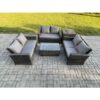 Fimous - Dark Grey 6 Seater Outdoor Rattan Garden Furniture Set Patio Love Sofa Rectangular Coffee Table Set with Side Table