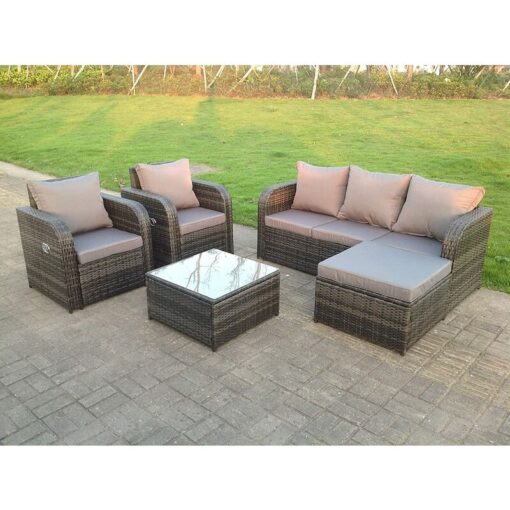 Fimous - Dark Grey Mix pe Wicker Rattan Garden Furniture Set Sofa Set Reclining Adjustable Chair 6 Seater