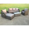 Fimous - Dark Grey Mix pe Wicker Rattan Garden Furniture Set Sofa Set Reclining Adjustable Chair 6 Seater Oblong Coffee Table