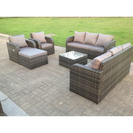 Fimous - Dark Grey Mix pe Wicker Rattan Garden Furniture Set Sofa Set Reclining Adjustable Chair 9 Seater