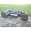 Fimous Dark Grey Mixed PE Rattan Corner Sofa Set Outdoor Garden Furniture Oblong Coffee Table Chair