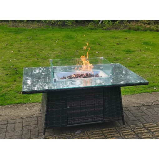 Fimous Dark Grey Mixed Rattan Fire Pit Table Dining Table Gas Heater Burner Garden Furniture Accessory Patio